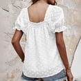 thumbnail image 3 of Camiseta informal plisada doble con decoración Jacquard de manga corta abombada para mujer para uso de verano, 3 of 5