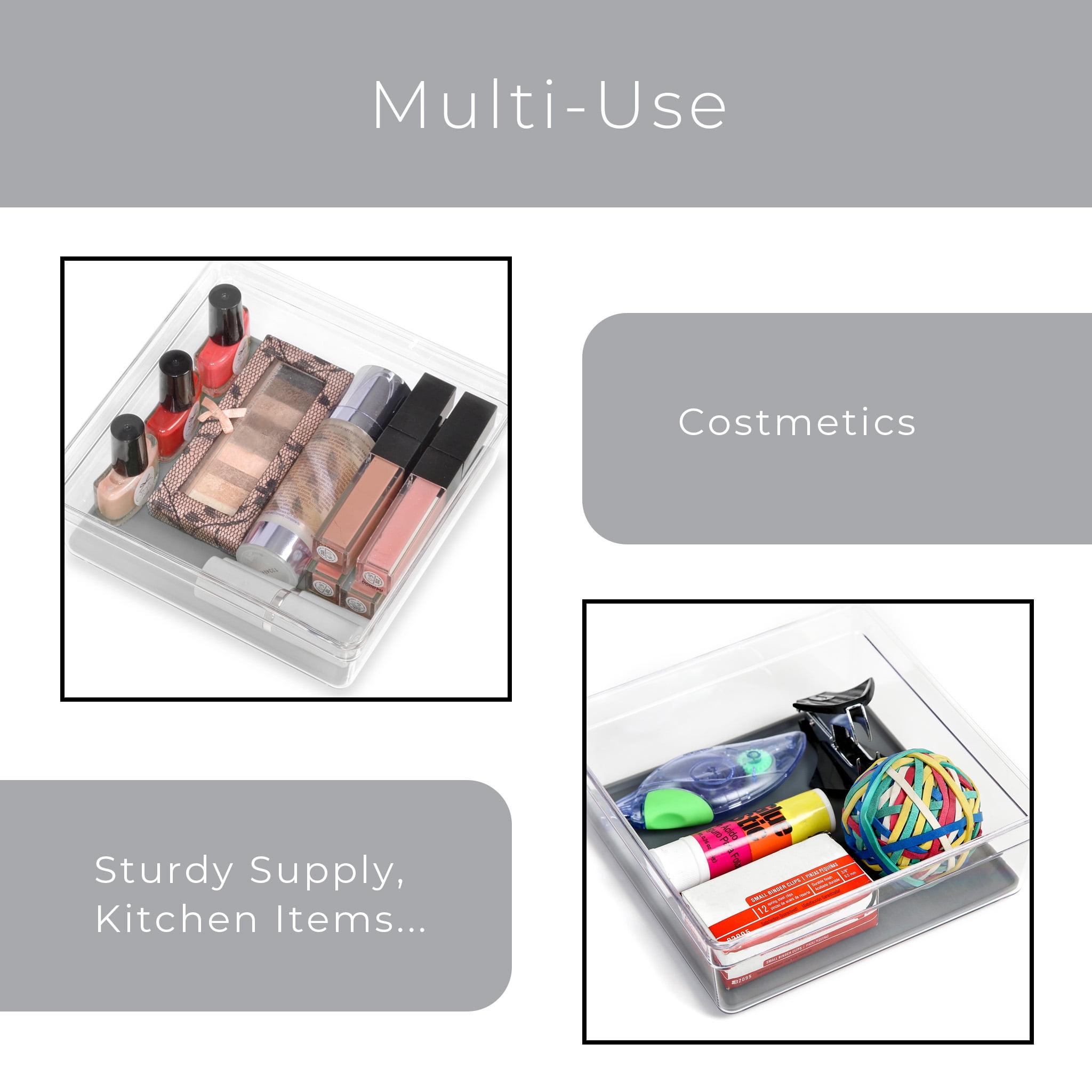Smart Design Plastic Drawer Organizer - 6 x 6 inch - Gray