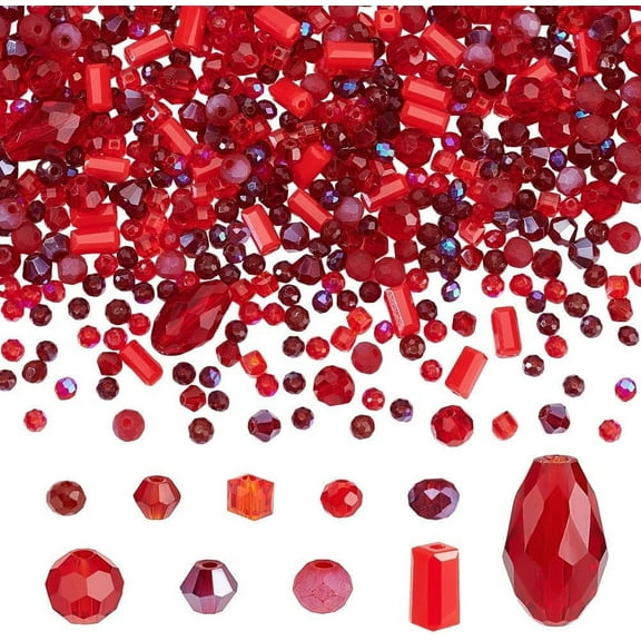 1000pcs 10 Styles Red Series Glass Beads Strands Faceted Rondelle Crystal Beads Spacer Beads for Bracelet Necklace Earrings Decor Wind Chimes DIY Crafts Jewelry Making 3~12mm