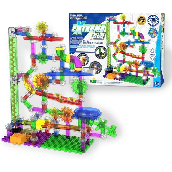 Techno Gears Marble Mania - Extreme Glo (200 pcs) - Glow in The Dark Marble Run for Kids Ages 8-14 Years - Award Winning Toys