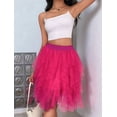 thumbnail image 5 of Women Tulle Skirts Midi Long Fairy Skirt Tutu A-Line Mesh Layered High Elastic Waist Skirts Rose Red S, 5 of 7