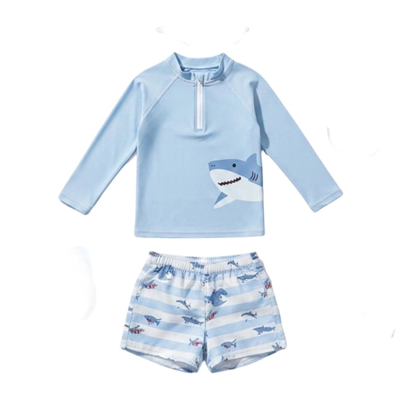 Boys Outfits 2 Piece Graphic Print Crew Neck Long Sleeve Sun Protection Swimsuit And Trunks Baby Boys' Clothing Sets Size 8-9 Years