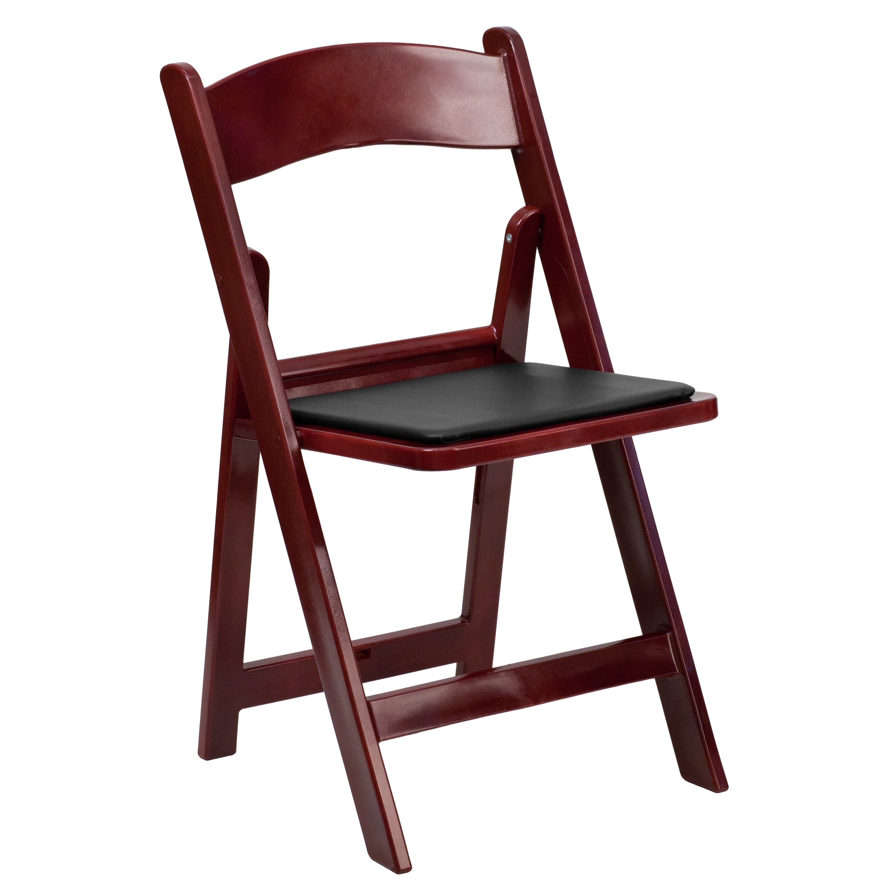 Commercial Grade Mahogany Resin Folding Chair with Black Vinyl Padded Seat 