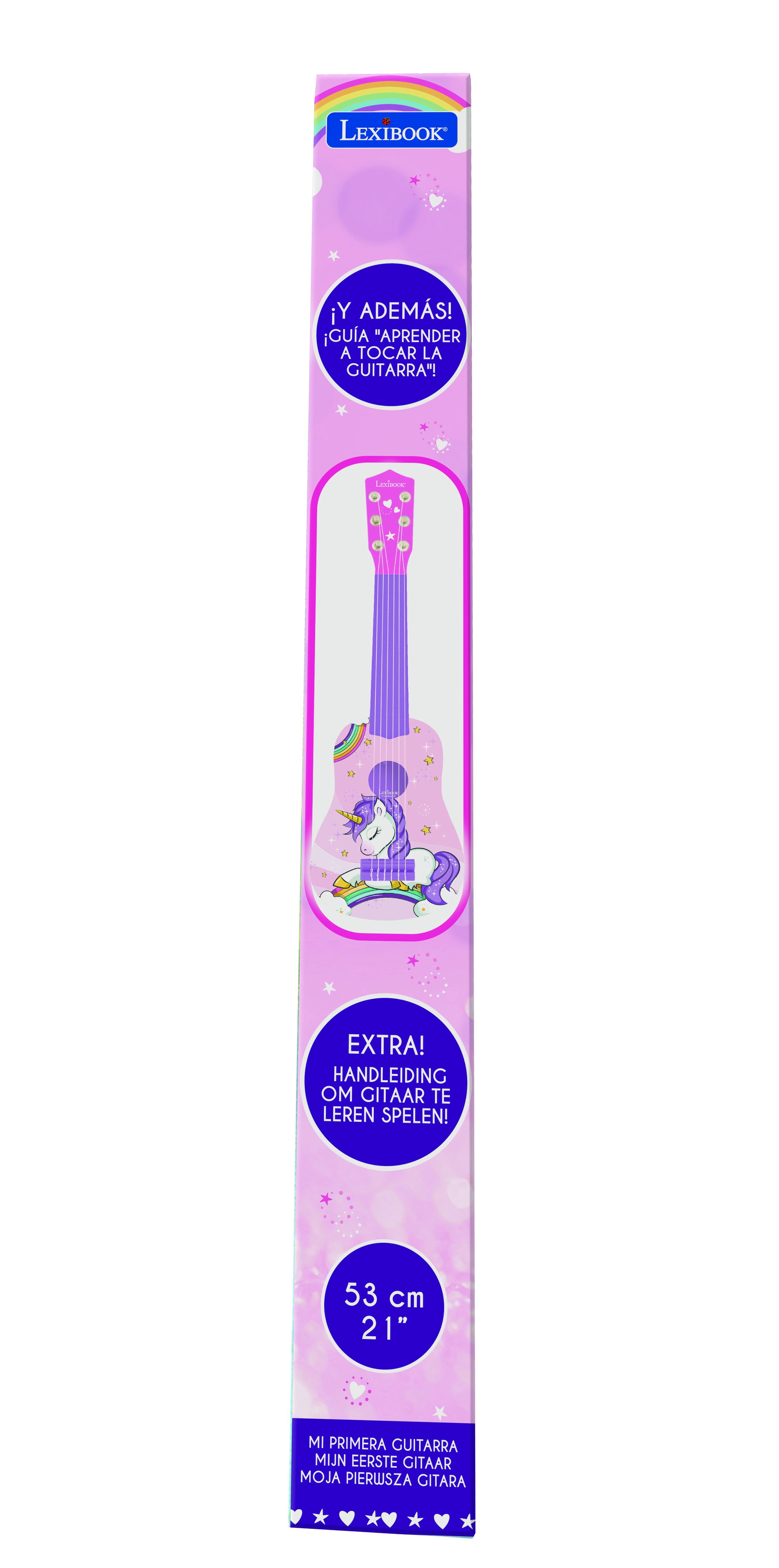 Lexibook Unicorn My First Guitar for Children, 6 Nylon Strings, 21'', Pink/Blue