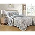 thumbnail image 3 of Luxury Home Collection Ensemble Couvre-Lit Réversible Matelassé 3 Pcs King/California King Imprimé Floral Bleu Taupe, 3 of 3