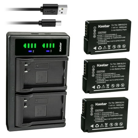 Kastar 3-Pack Battery and LTD2 USB Charger Replacement for Panasonic DMW-BLD10 DMW-BLD10E DMW-BLD10PP Panasonic DMC-GX1 DMC-GX1W DMC-GX1X DMC-G3 DMC-G3K DMC-G3W DMC-GF2 DMC-GF2C DMC-GF2W