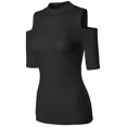 thumbnail image 1 of FashionOutfit Women's Lightweight Solid Stretch Ribbed Turtleneck Open Shoulder Top, 1 of 4
