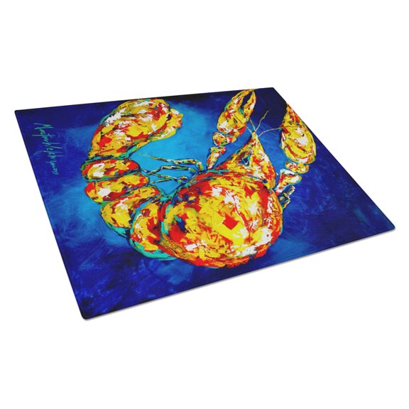 Carolines Treasures MW1185LCB Big Boy on Blue Crawfish Glass Cutting Board Large 12H x 16W multicolor