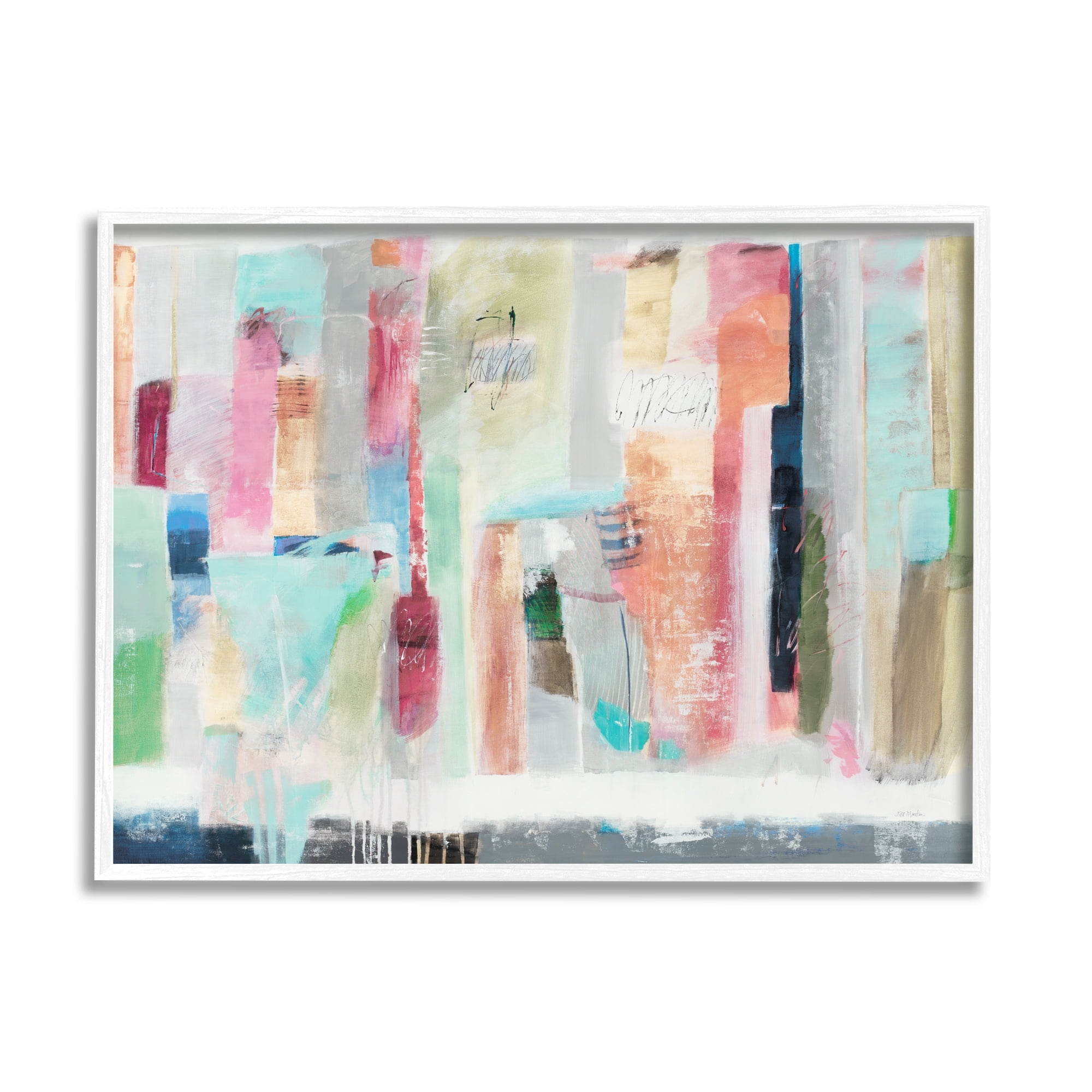 Stupell Industries Abstract Blocked Line Shapes Modern Scribble Detail Painting White Framed Art Print Wall Art, Design by Jill Martin
