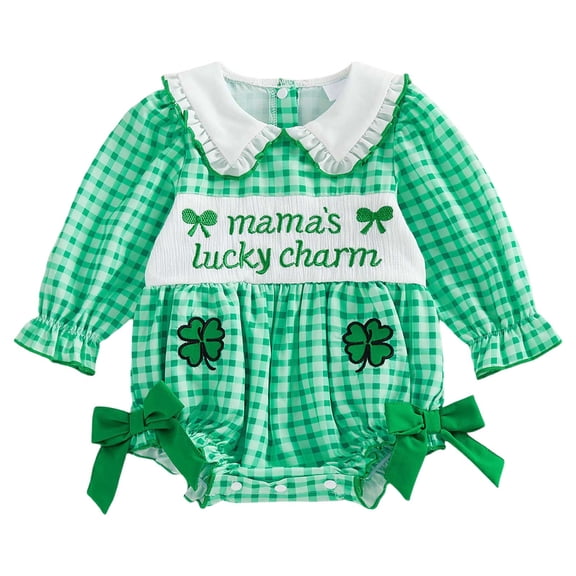 Wxirdiow Rompers for Baby Girl Baby Girl Outfit Bow Smocked Bubble Romper Ruffle Bodysuit Infant Fall Winter Clothes Green Size,6-12 Months