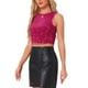 thumbnail image 4 of INSPIRAR CHIC Top sin mangas de lentejuelas para mujeres, blusa corta de cuello redondo, brillante y chispeante, para fiestas y salidas nocturnas, XS Rojo Rosa, 4 of 6