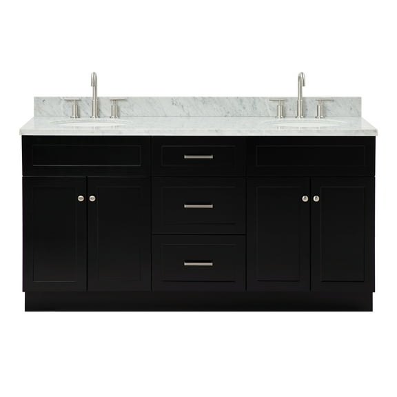 Ariel Hamlet 67 Inch Double Oval Sink Vanity With Carrara White Marble Countertop W/ 0.75 Edge In Black