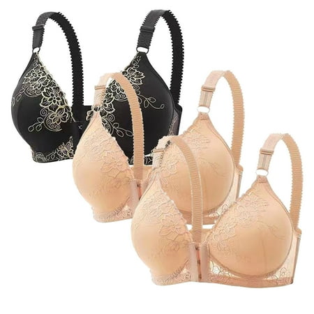 Lady Bras Clearance TMOYZQ 3 PC Women s Plus Size Bras Full Coverage Front Closure Posture Back Unpadded Wireless Double Support Minimizer Bra