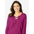 thumbnail image 4 of Woman Within Plus Size Lace-Up Three-Quarter Sleeve Tee, 4 of 6