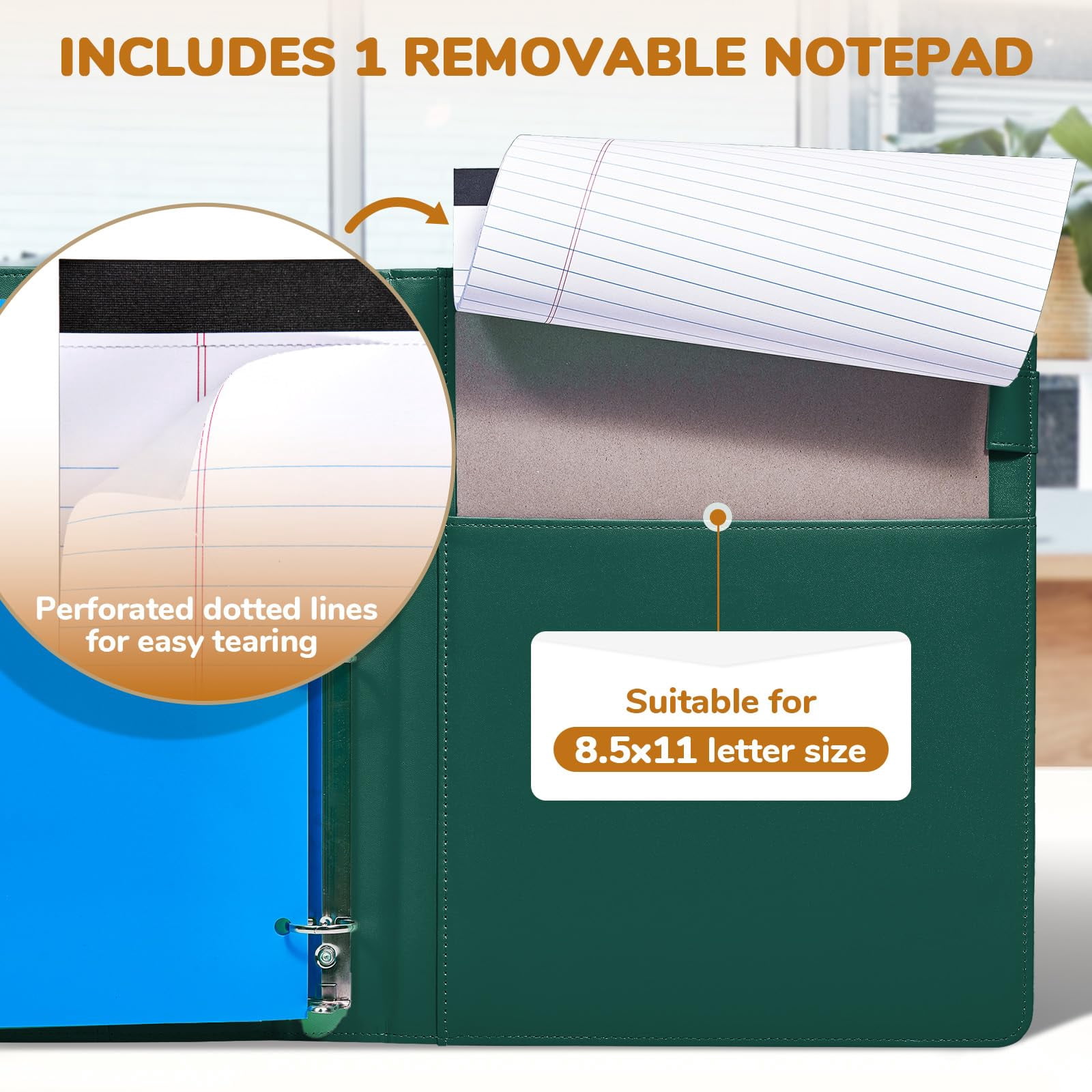 3 Ring Binder Clipboard With Storage 12.4"x10.2"magnetic Folder 5 Expandable Folders Refillable Lined Notepad (11" X 8.5") Ideal For School Office Nursing(dark Green)