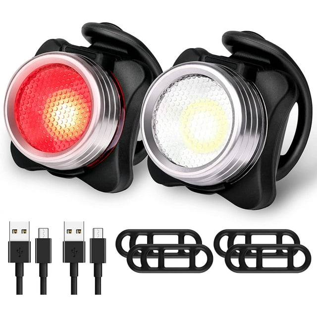 Luces para bicicleta, potentes luces LED recargables, delanteras y traseras, impermeables, con 5 modos de brillo para ciclismo, montaña, carretera y híbrido. Incluye 2 cables USB.
