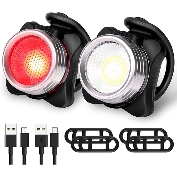 Luces para bicicleta, potentes luces LED recargables, delanteras y traseras, impermeables, con 5 modos de brillo para ciclismo, montaña, carretera y híbrido. Incluye 2 cables USB.