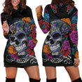thumbnail image 3 of Femmes Capuche à Manches Longues Sweat-Shirt Poche Crâne Robes à Imprimé Floral, 3 of 5