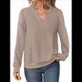 thumbnail image 2 of Sudaderas de Mujer, Camisetas de Larga con Cuello en V, Camisetas Básicas Informales para Otoño e Invierno. Caqui L, 2 of 10
