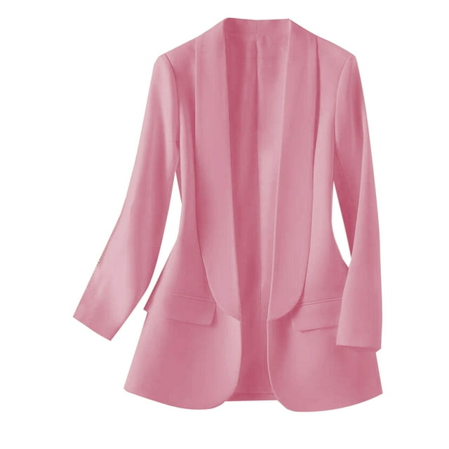 Swstbby Liquidation d'Automne! Vestes d'Automne pour Femmes, Mode Féminine Couleur Unie Poches Manches Longues Col Rabattu Haut Manteau Blazer Rose m