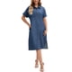 thumbnail image 1 of Vestido de camisa de mezclilla para mujer INSPIRE CHIC, de manga corta, con botones, casual, midi, color azul marino, talla 2XL, 1 of 5