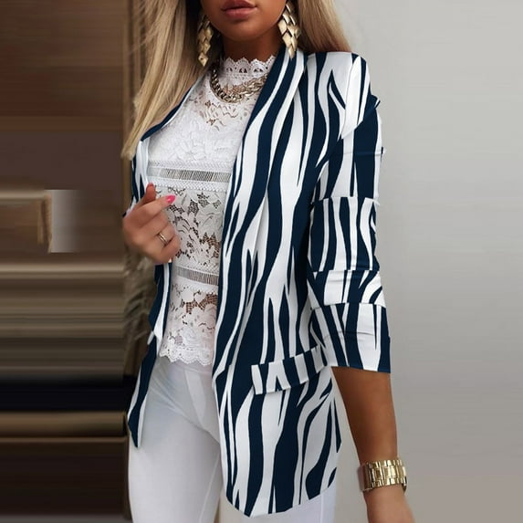 Vedolay Women's Suit Jackets Women's Casual Blazer Professional Work Suit Jacket with Pockets,Blue XL