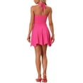 thumbnail image 3 of Unique Bargains Robe Patineuse Mini Sans Manches à Col en V Profond pour Femmes Rose Rouge TP, 3 of 6