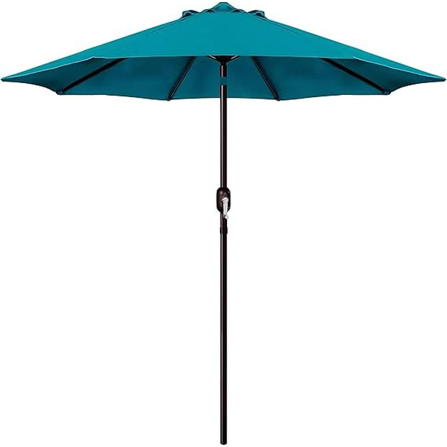 Parasol de Patio Extérieur 9 Pi (2,7 m), Parasol de Table Extérieur, Parasol de Cour, Parasol de Marché avec 8 Nervures Robustes, Inclinaison à Bouton-Poussoir et Manivelle