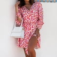thumbnail image 2 of EQWLJWE Robes pour Femmes Robes pour Femmes 2023 Mode Féminine Décontractée Été Mince Imprimé Manches Longues Col en V Ourlet à Volants Robe Jupe Courte, 2 of 9