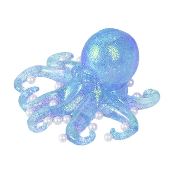 Knisume Glitter Octopus Squishy Toy - Soft TPR Stress Relief Squeeze for Kids Adults, Clear Sensory Fidget for Anxiety, Great Squeezy Toys, Party Favor or Gift,Blue