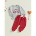thumbnail image 3 of Suealasg Baby Boy 2Pcs Fall Clothes 1T 2T 3T 4T Toddler Boy Casual Valentine's Day Outfits Long Sleeve Letter Heart Truck Print Sweatshirt Sweatpants Sets, 3 of 8