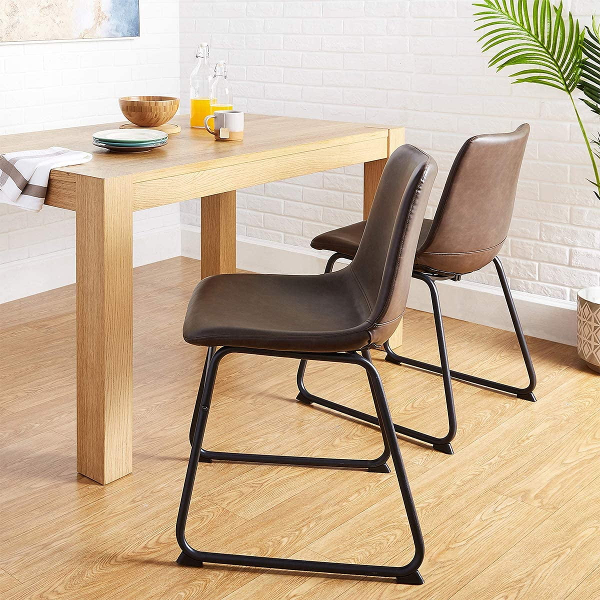 Private Jungle Set of 2 Dining PU Leather Armless Dining Chairs with Backrest,Metal Legs,Comfortable Wide Seat,Dark Browm Private Jungle Set of 2 Dining PU Leather Armless Dining Chairs with Backrest,Metal Legs,Comfortable Wide Seat,Dark Browm