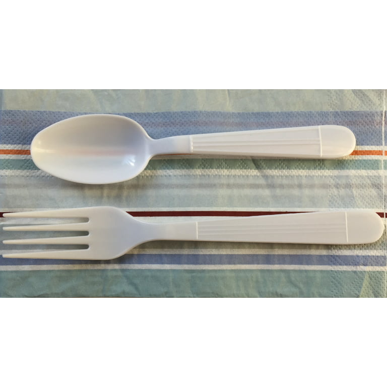 Maui Plastic Cutlery Combo Set - 100 Forks -100 Spoons - Heavy Duty Disposable Forks and Spoons. Spoon Good for Soup & Dinning , Super Heavyweight