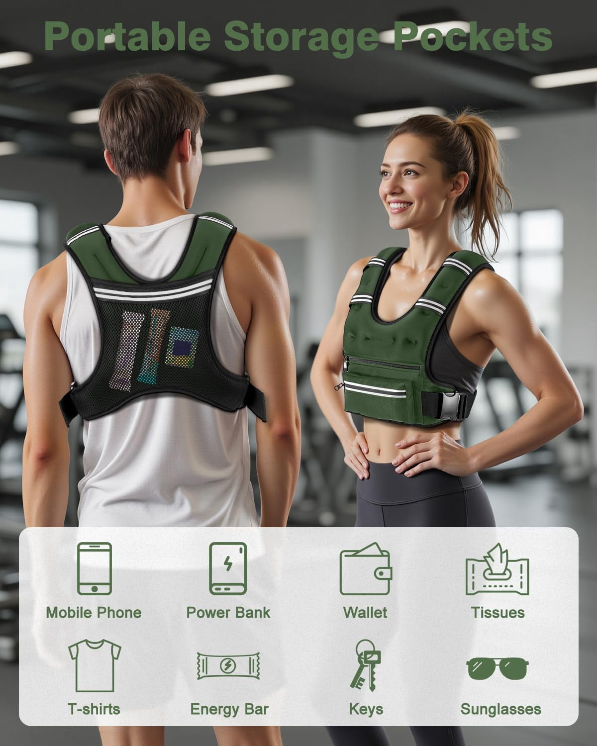 Green 8 lb Weighted Vest for Workout Running Walking