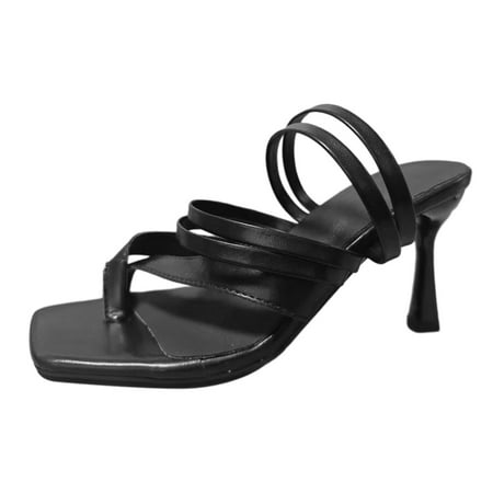 

YUHAOTIN High Heels Boots Wide Calf Ladies Summer Solid Colour Open Toe Clip Toe Fine Heeled Sandals Lightweight Large Size High Heels Square Head Sandals Slippers Womens High Heels Sexy