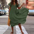 thumbnail image 2 of Robe Décontractée Boho Ample pour Femmes Robe d'Été Bohème Col en V Manches Courtes Robe à Volants Oversize pour Fête Plage Robe Ligne A Vestidos, 2 of 7