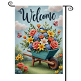 thumbnail image 3 of 30x45Vibrant Floral Welcome Garden Flag, Bird & Butterfly Design Wheelbarrow Garden Banner, Weather-resistant Outdoor Garden Sign for Front Yard Decor, Porch Decoration, Spring Gathering, 3 of 9