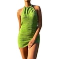 thumbnail image 2 of Wangscanis Robe d'Été Tricotée pour Femme, Jupe Dos Nu à Col Noué de Couleur Unie, 2 of 9