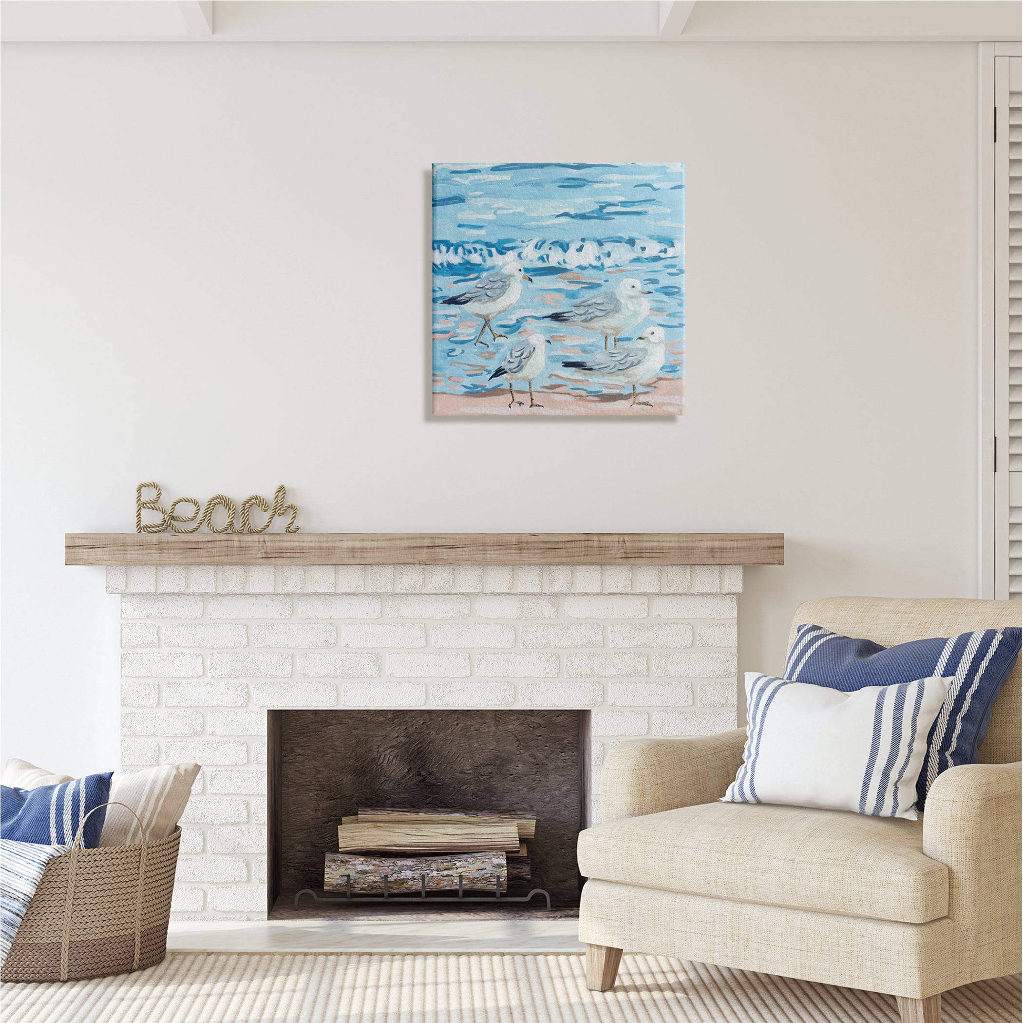 Stupell Industries Modern Sea Birds on Shore Animals & Insects Painting Gallery Wrapped Canvas Print Wall Art, 24 x 24
