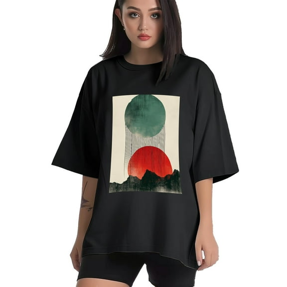 Plus Size Shirt for Women Black Tops for Women Short Sleeves Shirt for Women Abstract Sun T Shirt Crewneck Shirt for Women XS