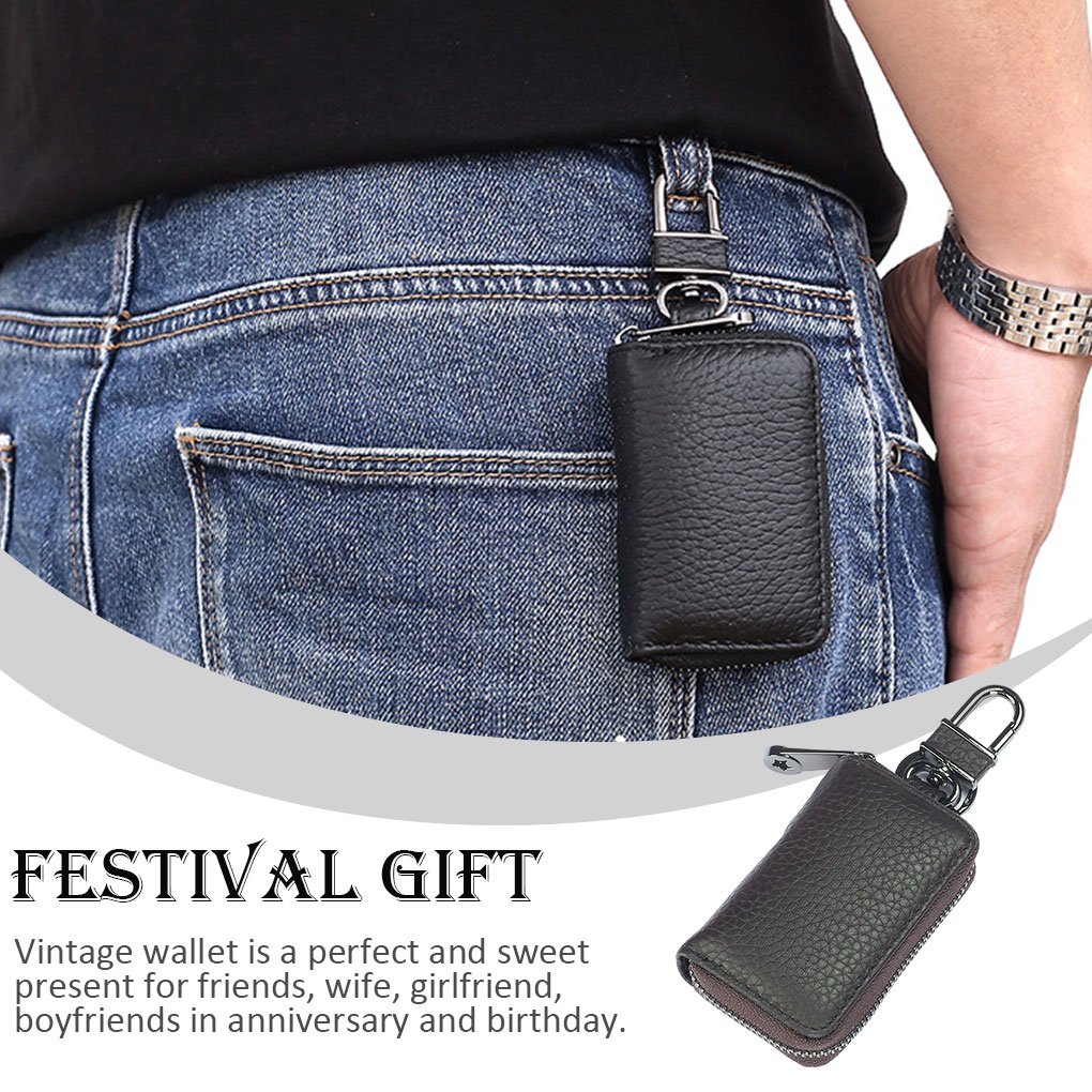 Portefeuille Homme En Cuir Noir Rétro - Avec Fermeture éclair, Porte-cartes Et Monnaie - Neuf Avec étiquettes