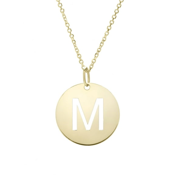 14k Yellow Gold Initial Letter M Round Pendant Necklace, 18"