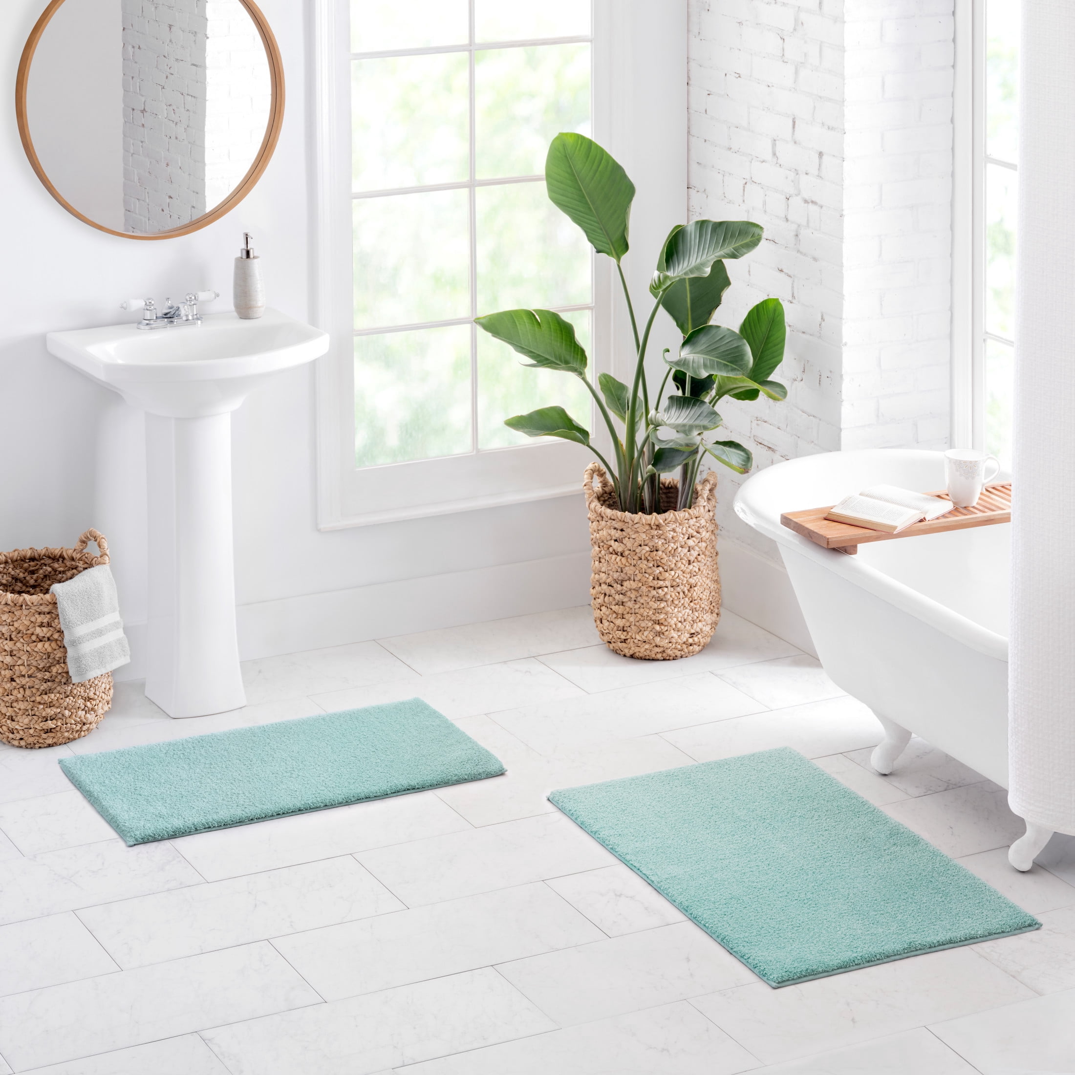 Better Homes & Gardens Ultra Soft Polyester 2 Piece Bath Rug Set , 20" x 34" and 23" x 39", Aquifer