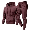 thumbnail image 2 of Men Tracksuit 2 Piece Outfit Long Sleeve Pullover Hoodie & Jogger Pants Soft Fleece Sweatpant Sweatsuits Set Wine 3XL, 2 of 5