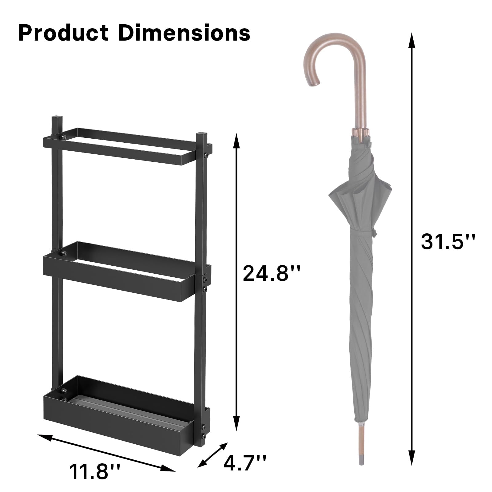 Umbrella Stand With Drying Stone  Steel Holder Rack Organizer For Entryway Mudrooms Office Black