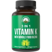 Vitamin K with Whole Food Blend of 25+ Vegetables and Fruits for Max Absorption. Vegan Capsules Supplement. Vitamins K1, K-2 MK4 + K2 Natto MK7. Alternative to Drops, Gummies. VIT K with K 2 and MK-7