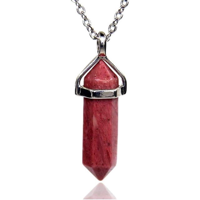 Angelstones Pink Rhodonite Gemstone Hexagonal Pointed Reiki Chakra Pendant Necklace 18"