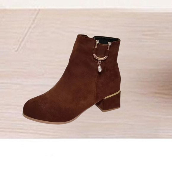 LSLJS Water Diamond Women's Single Boots Thick Heel Mid Heel Short Boots Frosted Boots Winter Plush Naked Boots, Women's Middle Ankle Boots