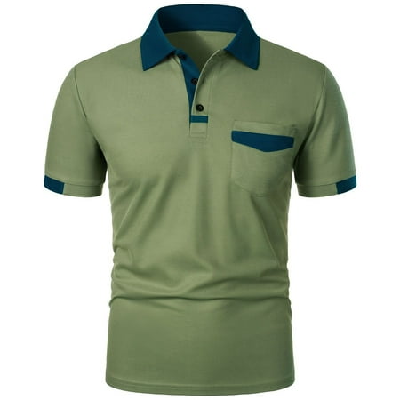 Mens Shirts Under $10 Men s Shirts 2026 Short Sleeve Casual T Shirt Color Block Slim Fit Golf Shirts with Pocket Green L