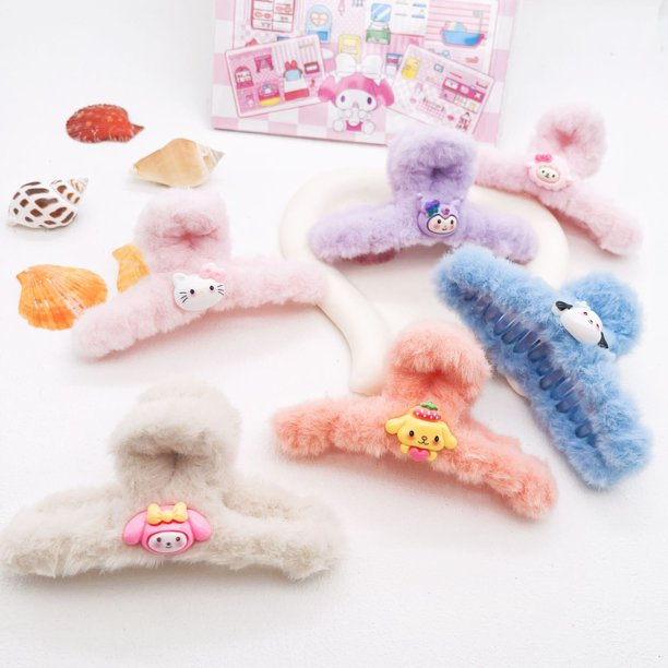 Horquilla de pelo de peluche de otoño e invierno de Sanrio, pinza para el pelo Coolomi, pinza grande de tiburón de peluche
